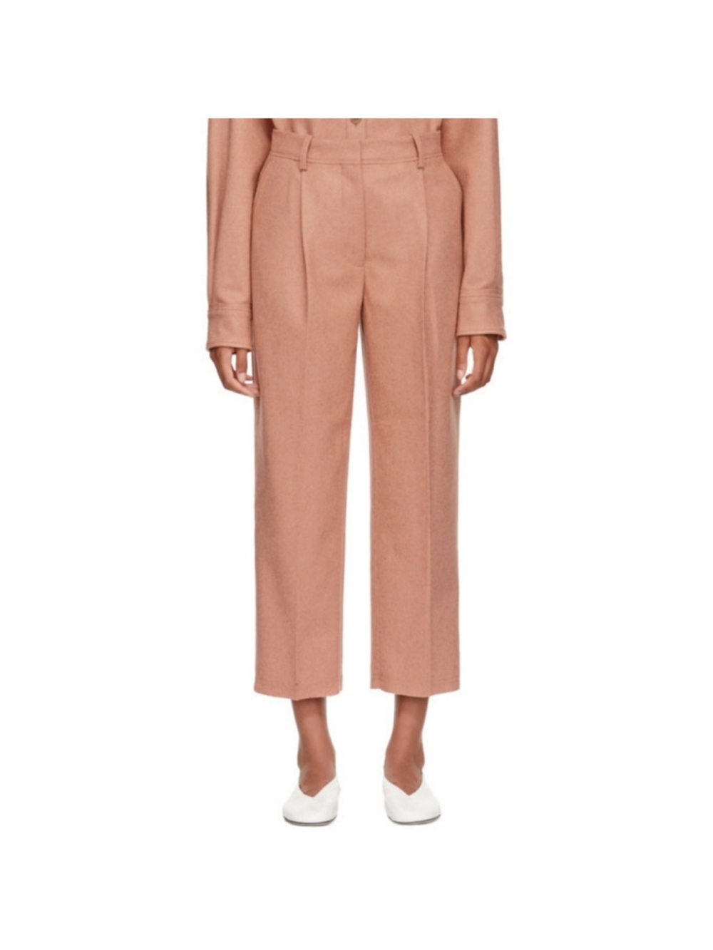 Acne Cropped Pleated Trousers in Dusty Rose pink Milli pants wool